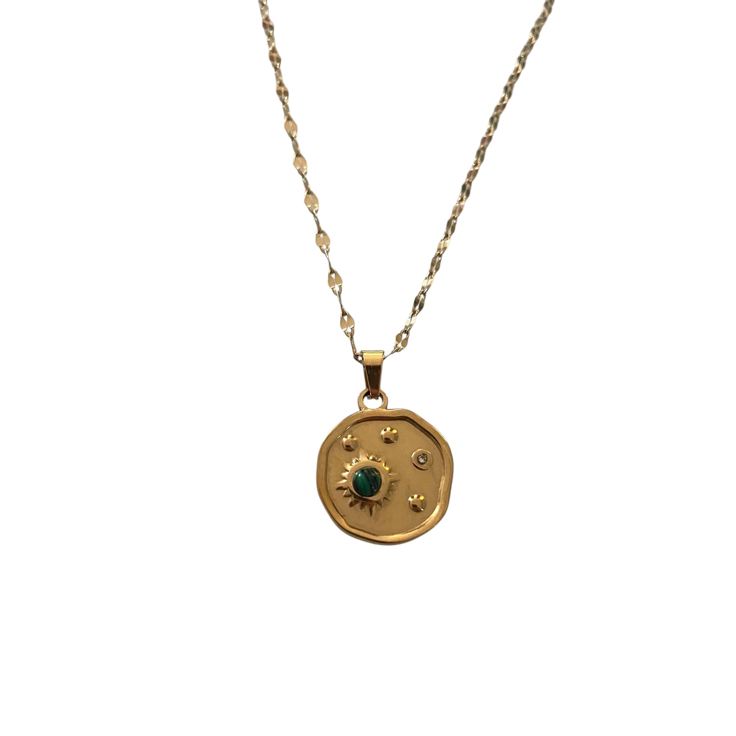 Pendant Green stone - Necklace Gold
