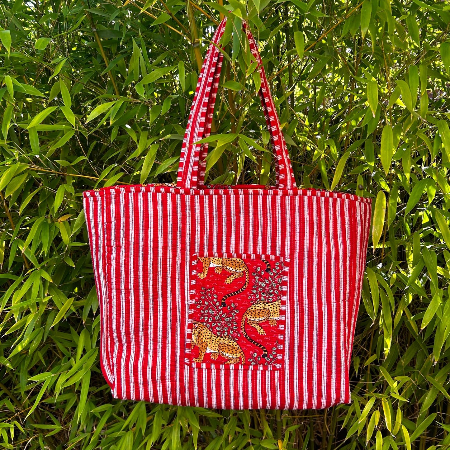 Reversible Large Tote - Red Stripe Leopard