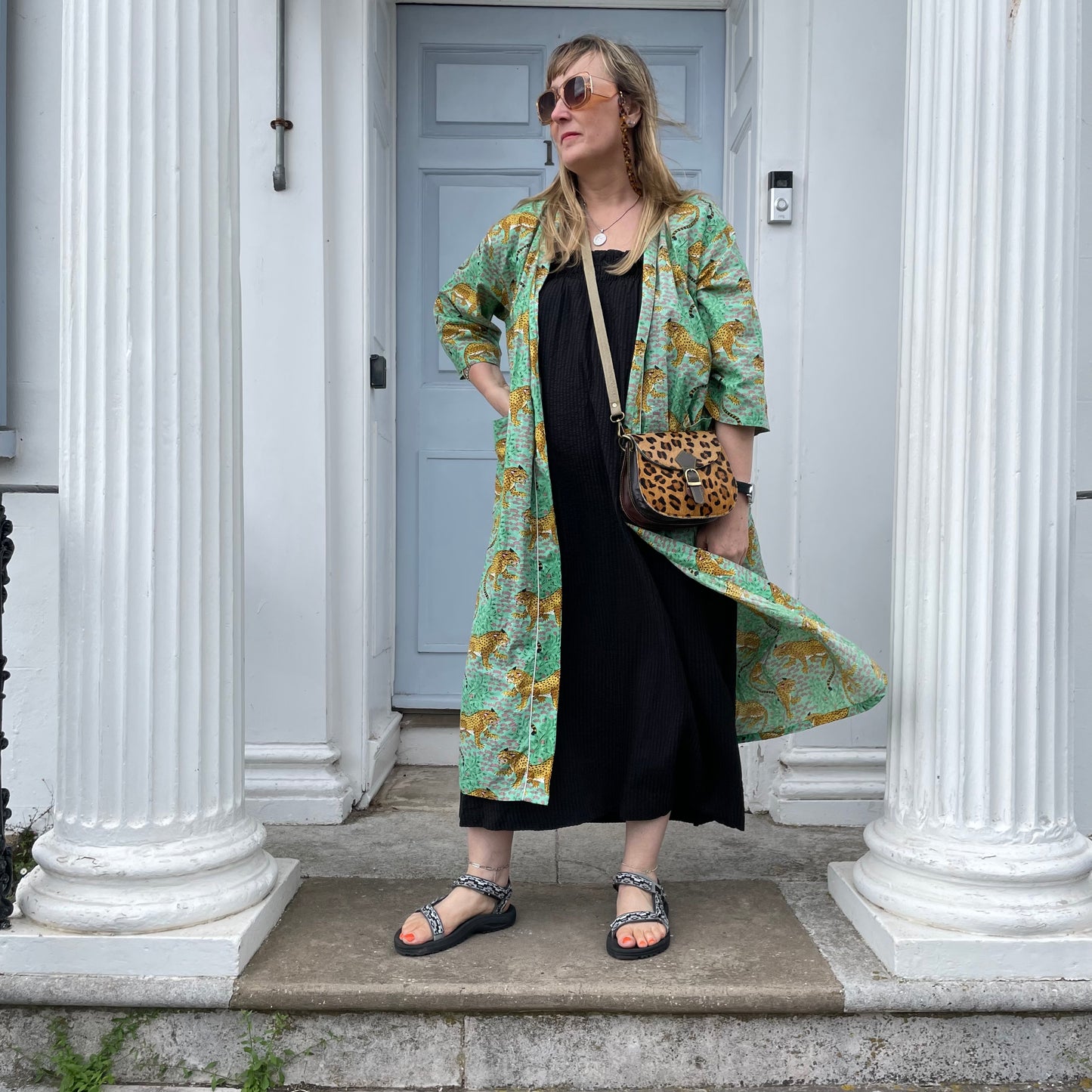 Cotton Kimono - Green Leopard