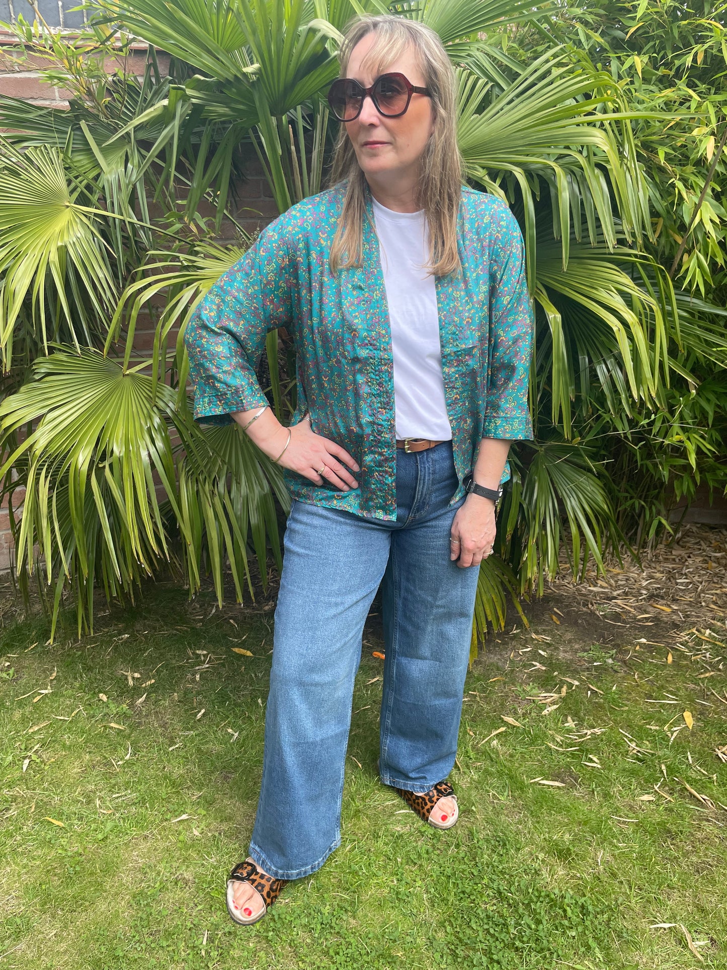 Short Kimono Recycled Silk - Watercolour Blue