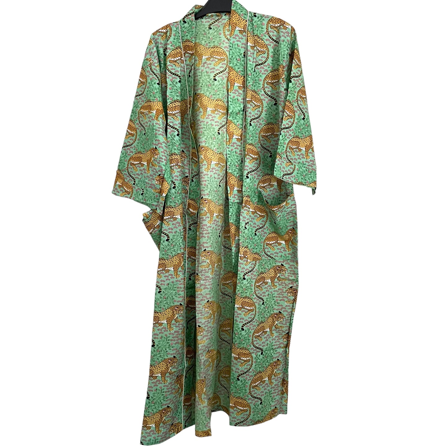 Cotton Kimono - Green Leopard