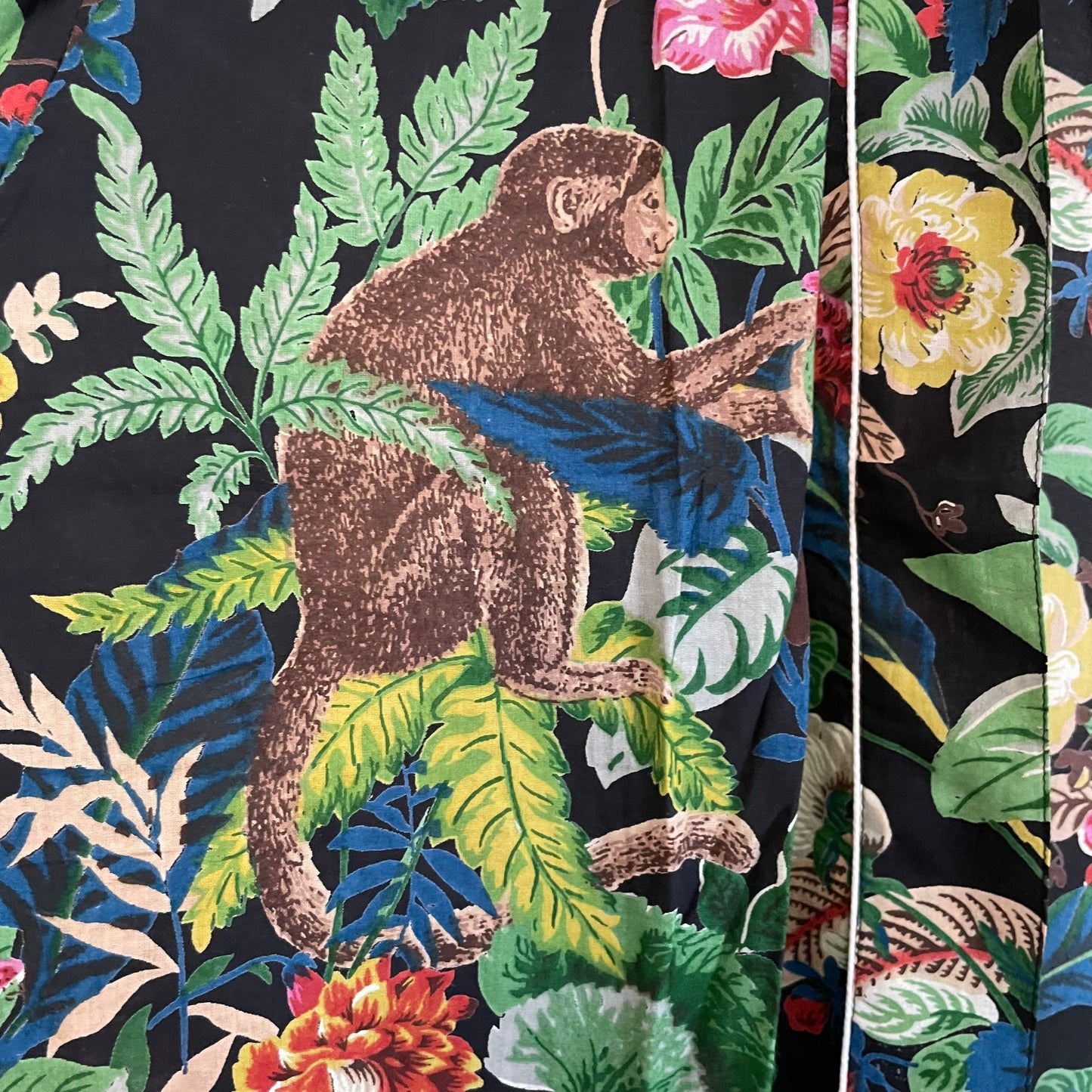 Cotton Kimono - Floral Monkey Black