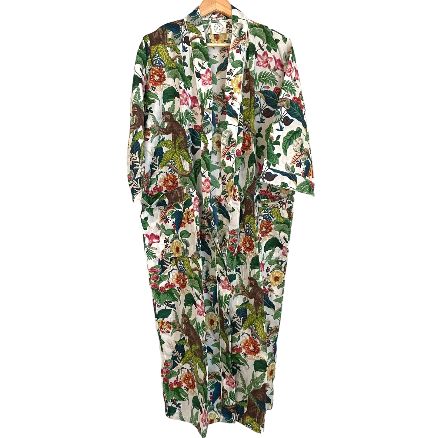 Cotton Kimono - Floral Monkey White