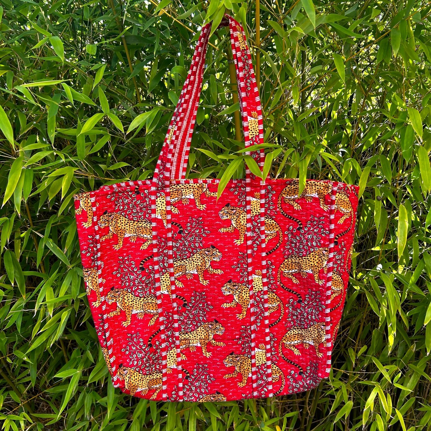 Reversible Large Tote - Jungle Red Stripe Leopard