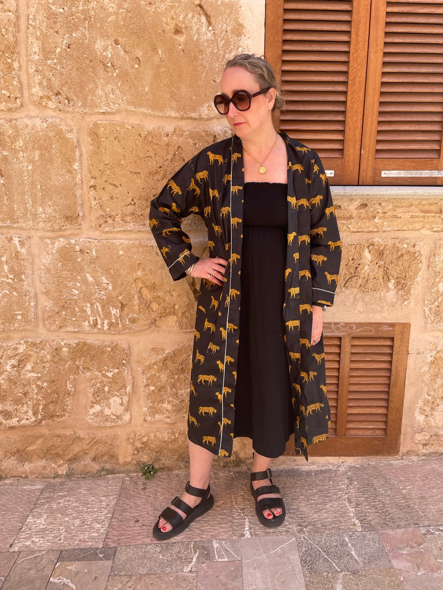 Cotton Kimono - Jungle Black Leopard