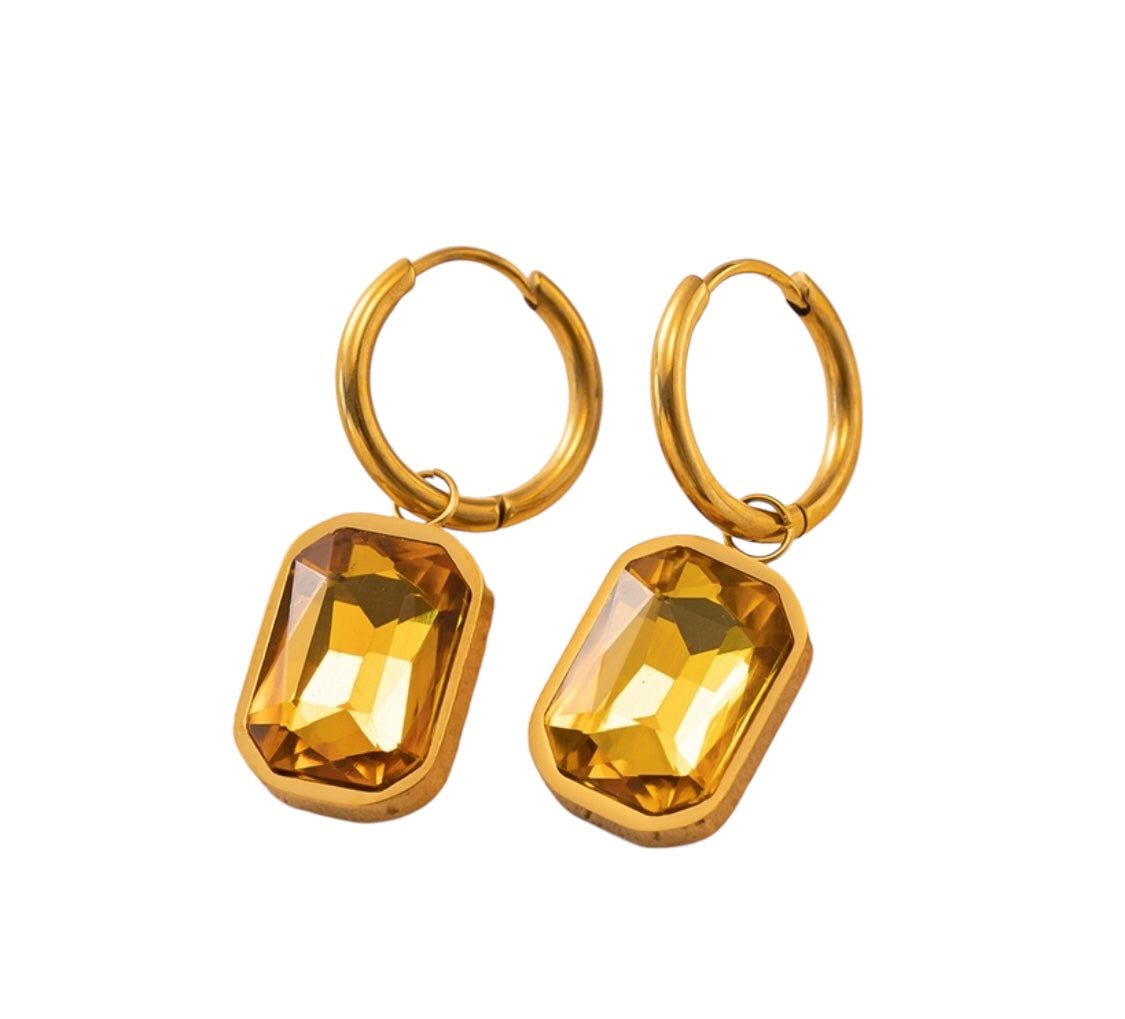 Earrings - Citrine Gold Glass Hoops