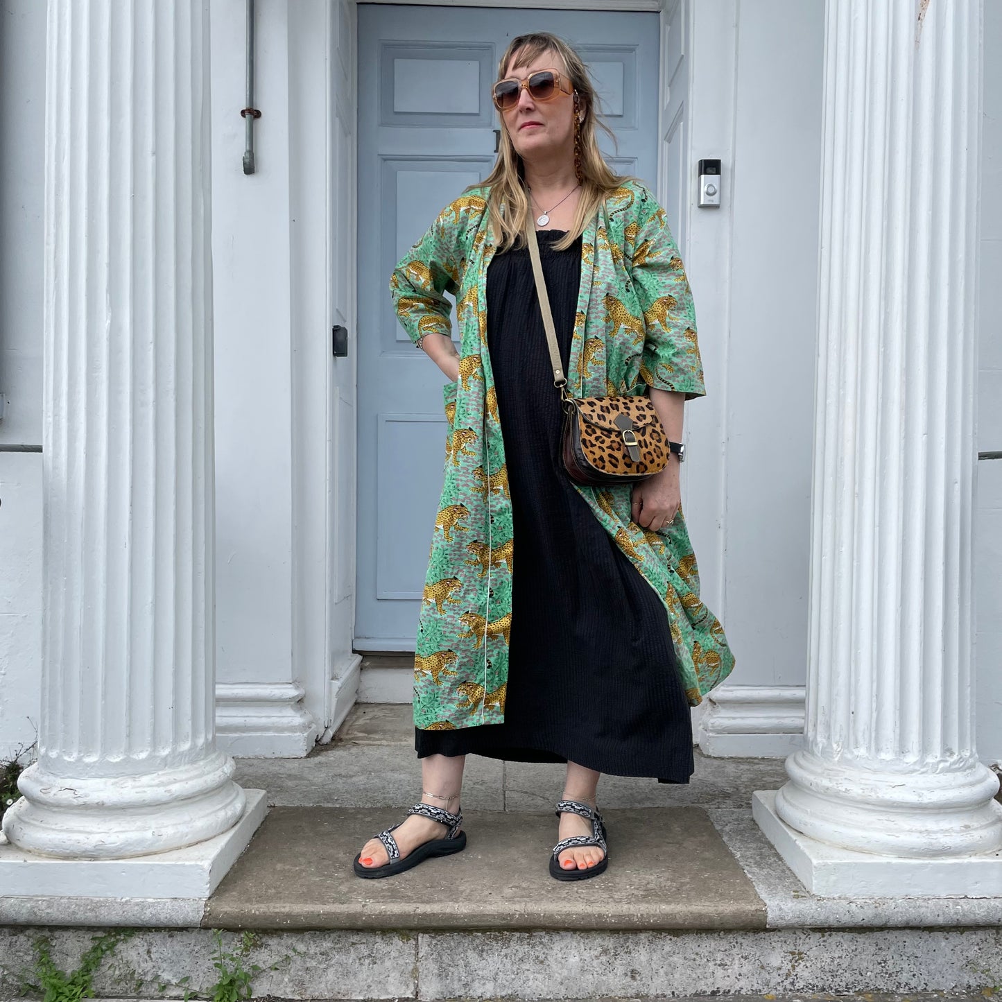 Cotton Kimono - Green Leopard