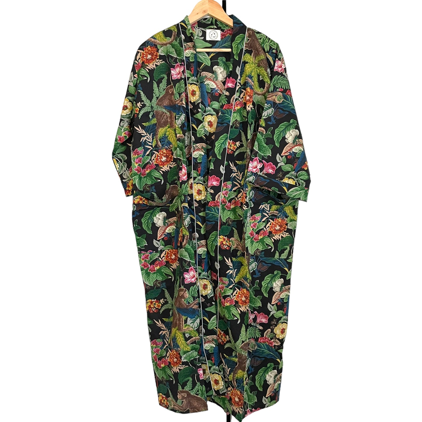 Cotton Kimono - Floral Monkey Black
