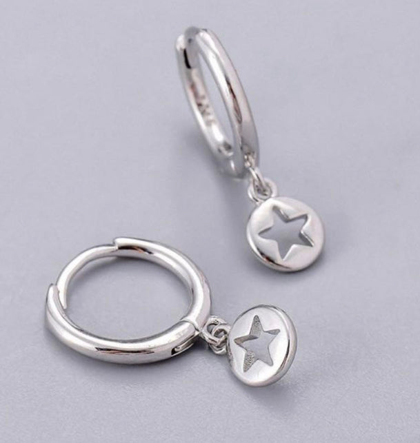 Earrings - Silver Star Hoops