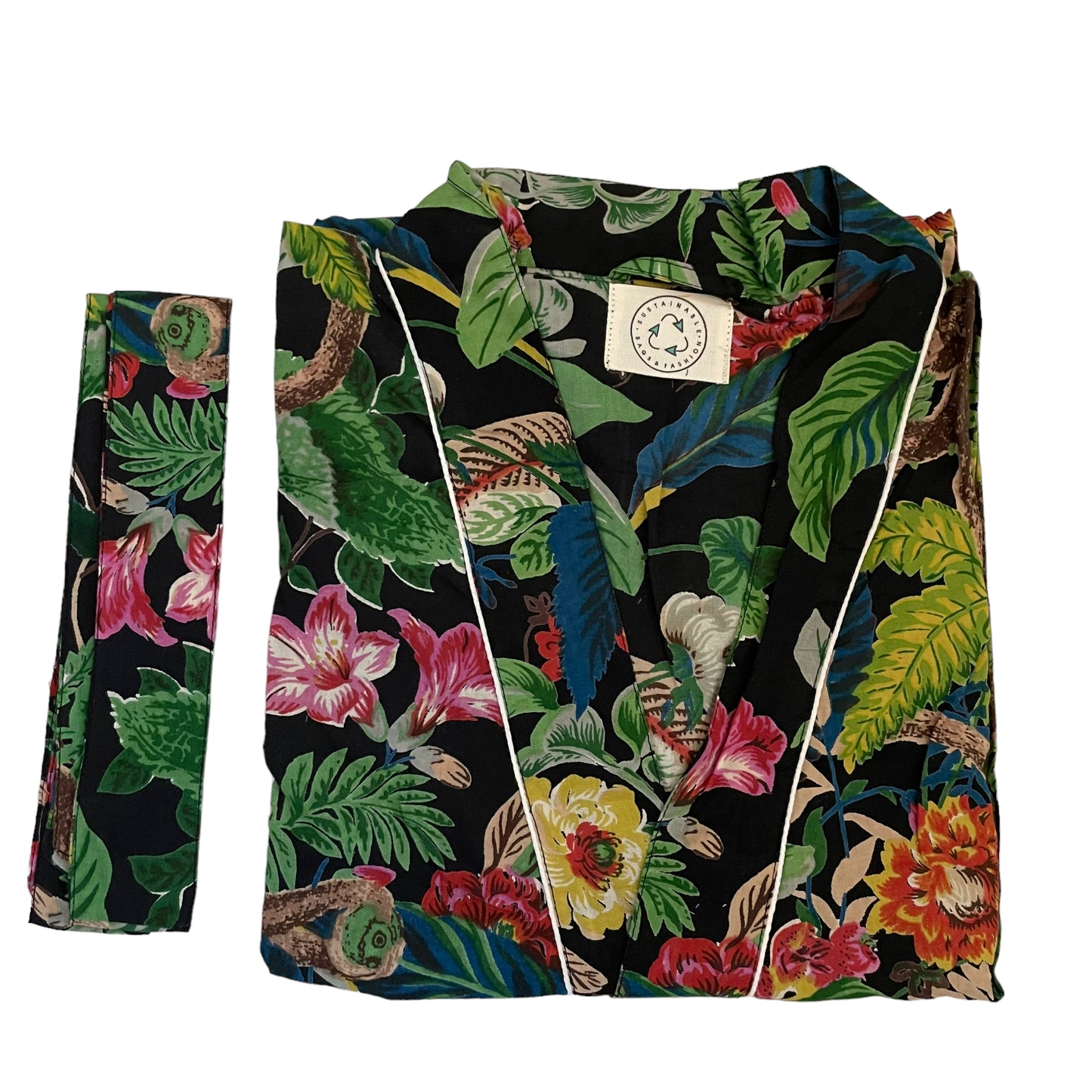 Cotton Kimono - Floral Monkey Black