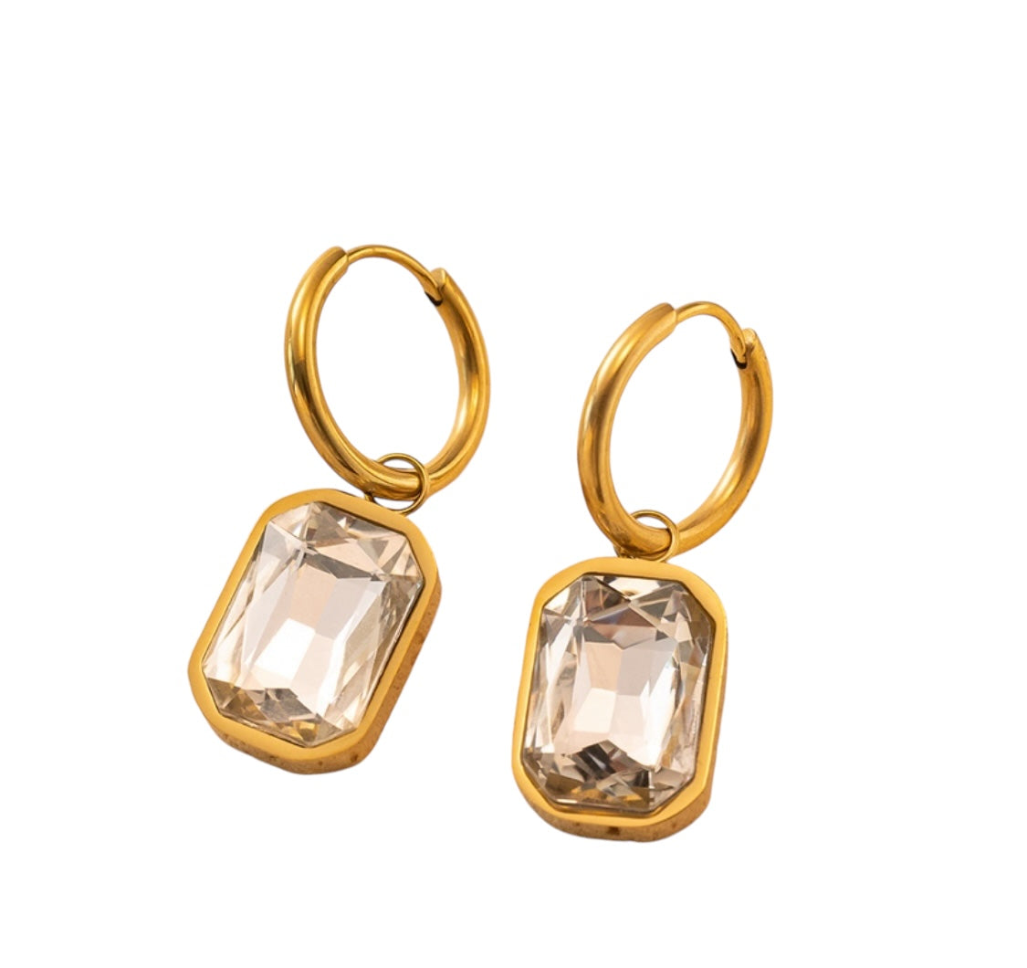 Earrings - Green Clear Glass Hoops