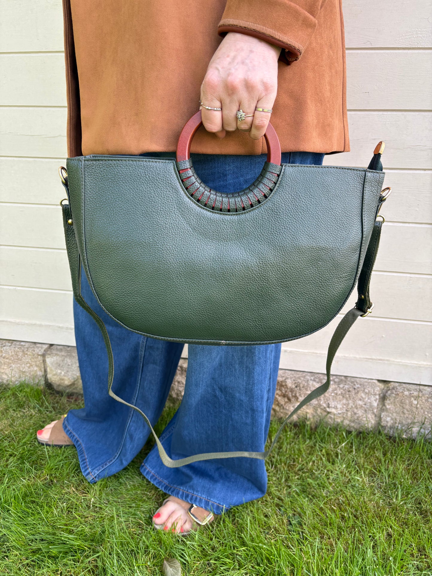 Ella - Recycled Leather Green Shopper