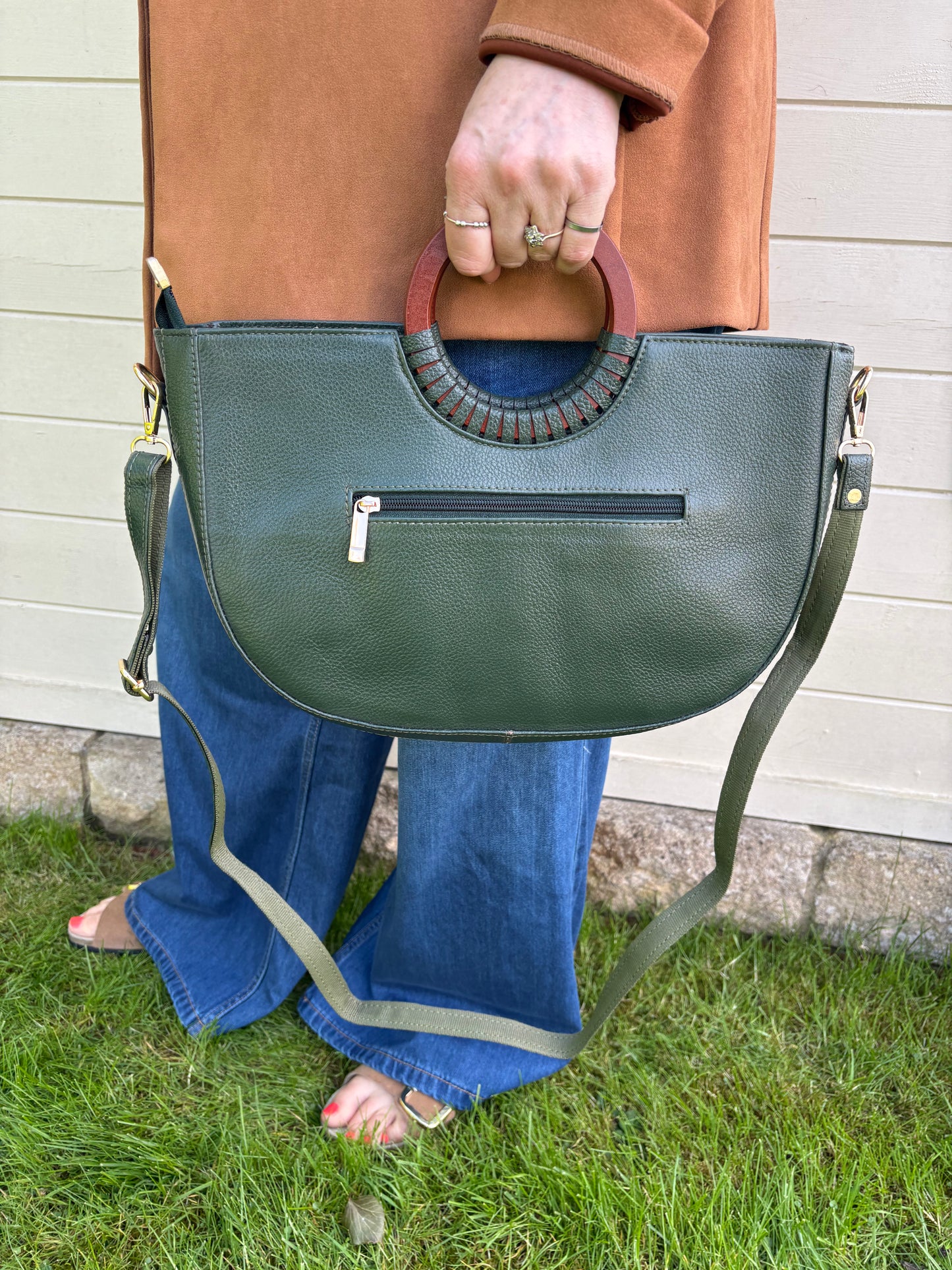Ella - Recycled Leather Green Shopper