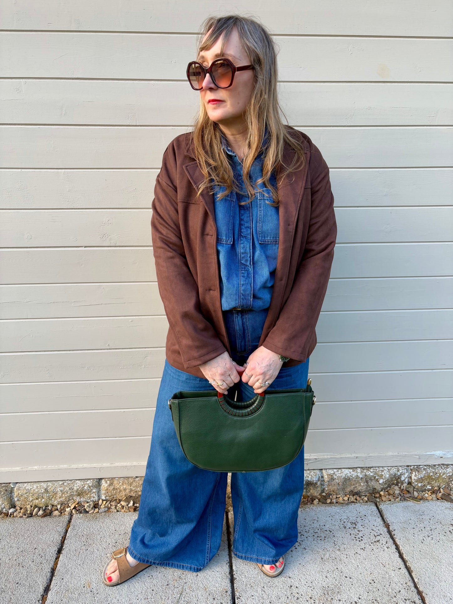Ella - Recycled Leather Green Shopper