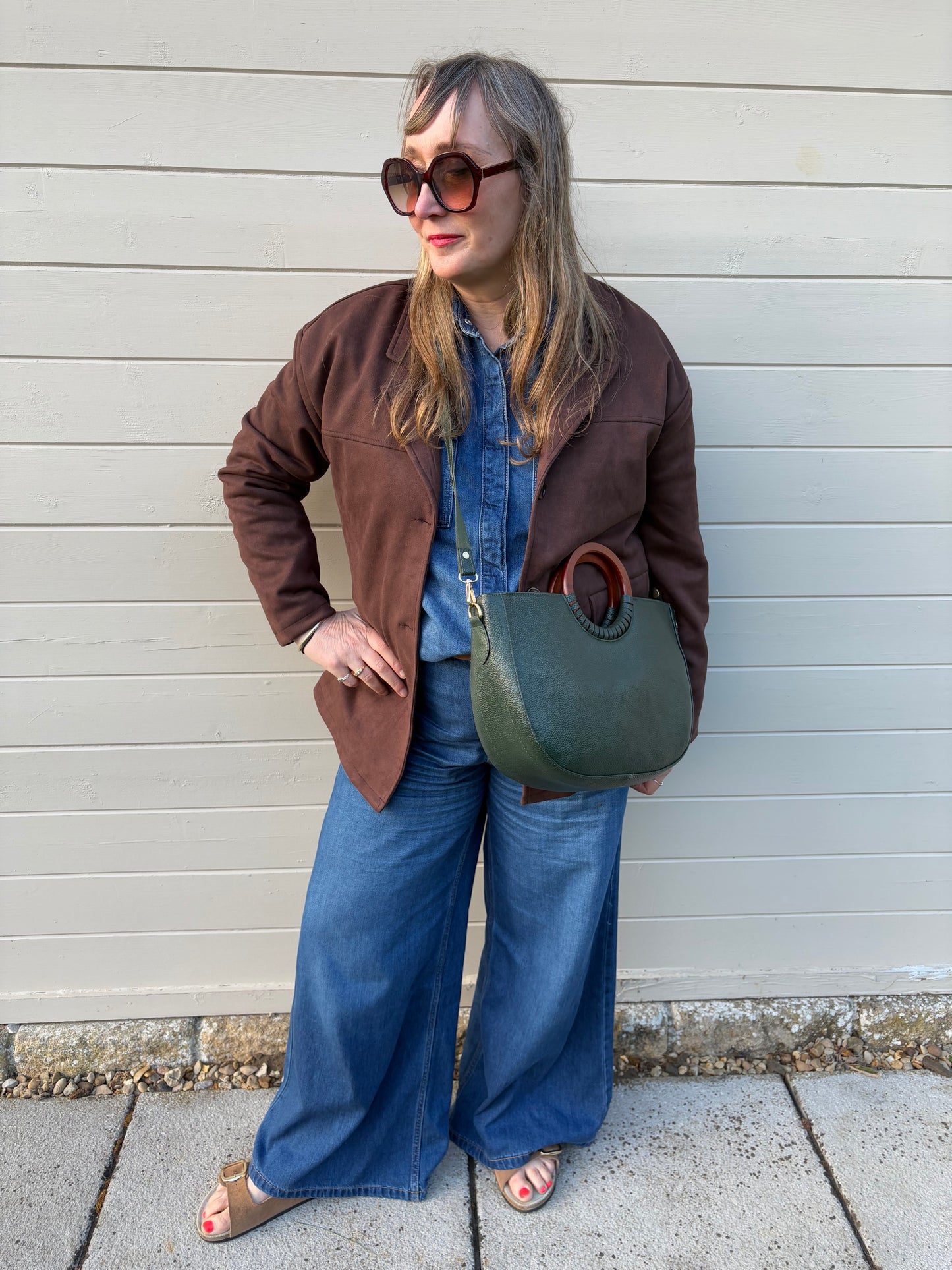 Ella - Recycled Leather Green Shopper