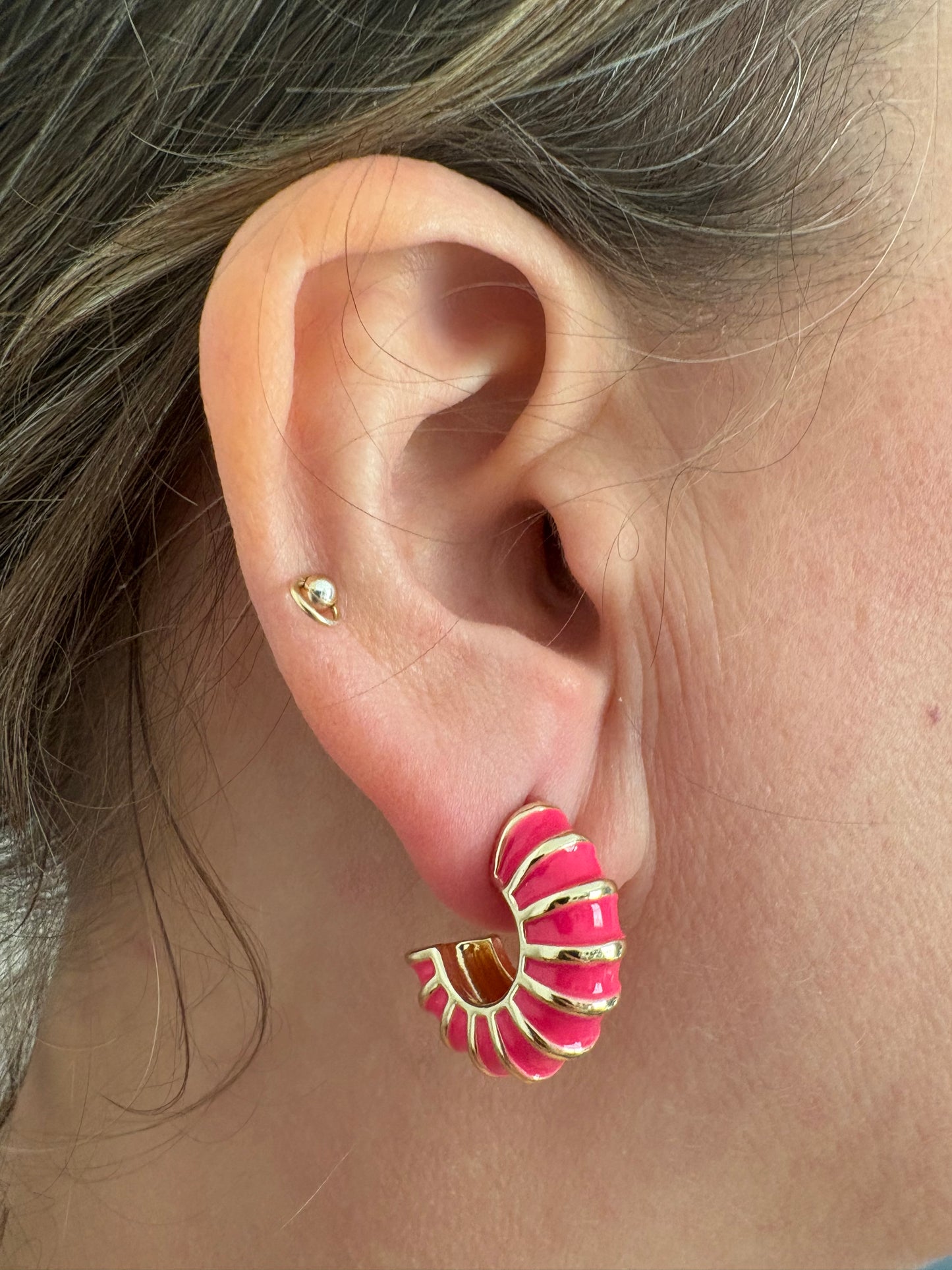 Earrings - Gold Pink Hoops
