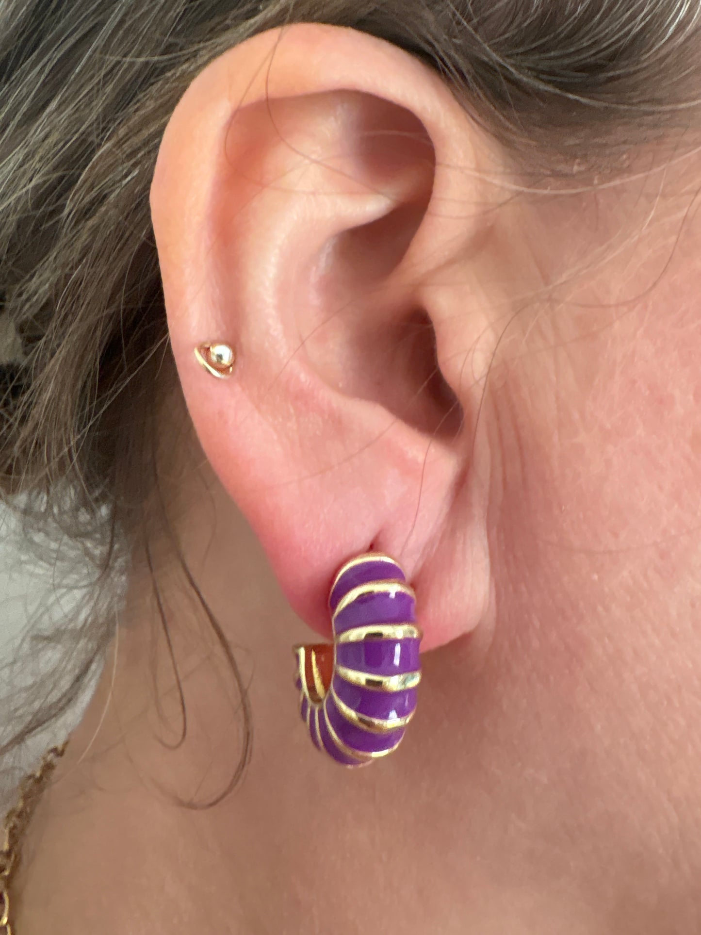 Earrings - Gold Lilac Hoops