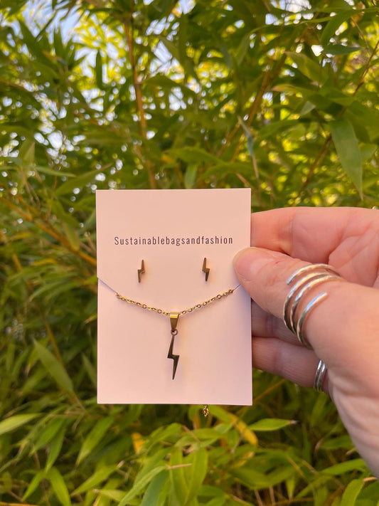 Necklace and Earring Set - Lightning gold