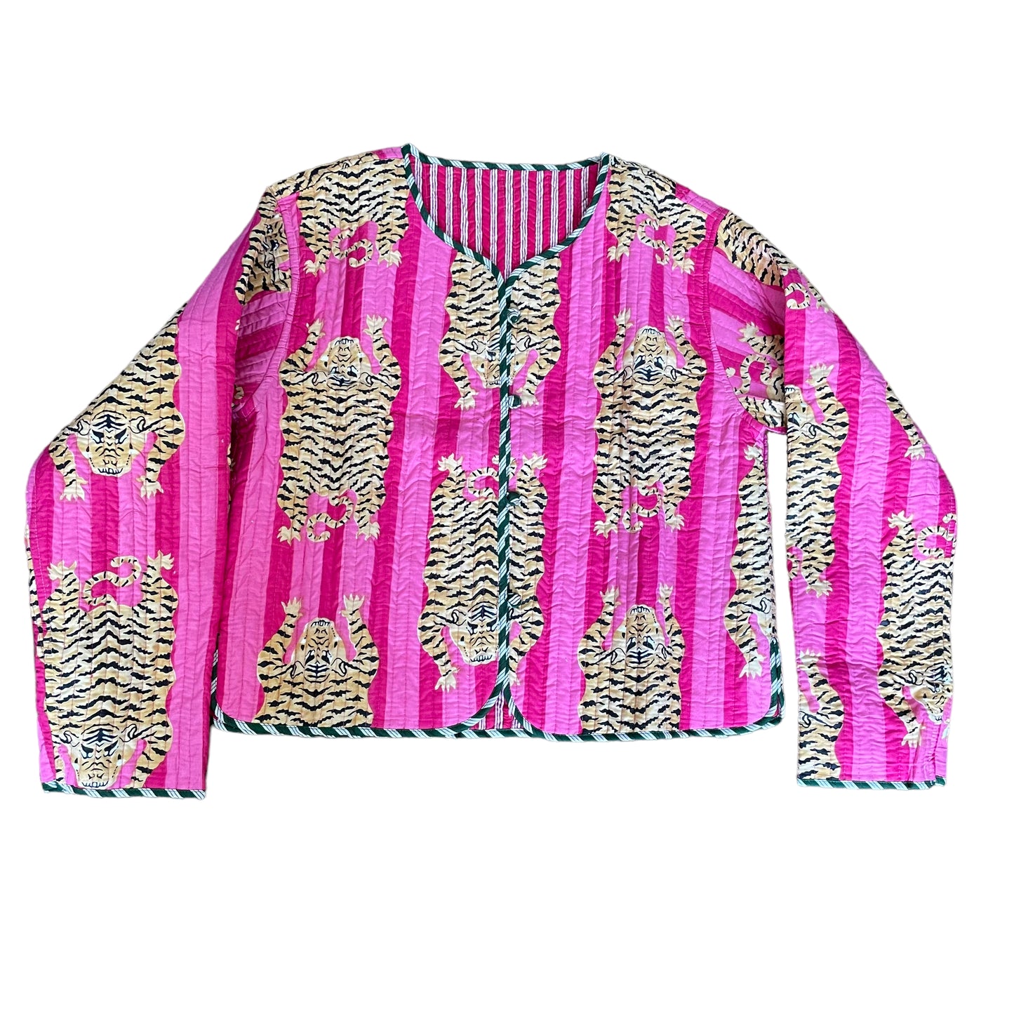 Reversible Pink Tiger  Quilted Cotton Jacket - Size 8-12