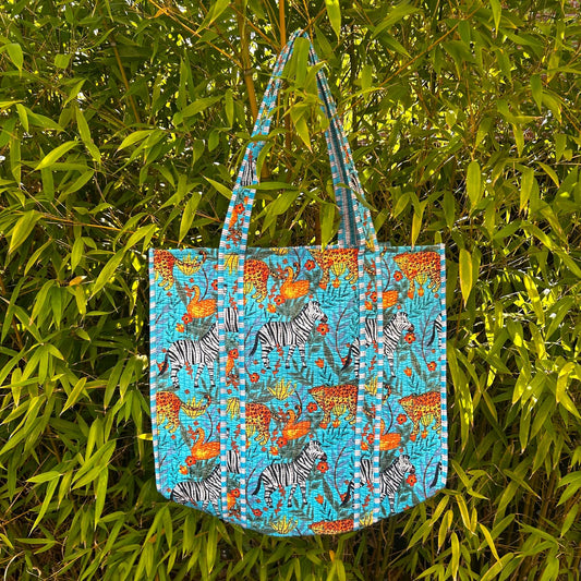 Reversible Large Tote  - Aqua Jungle