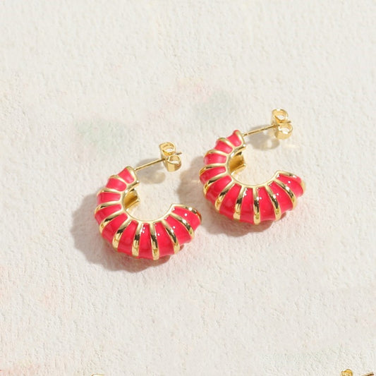 Earrings  - Gold  Pink Hoops