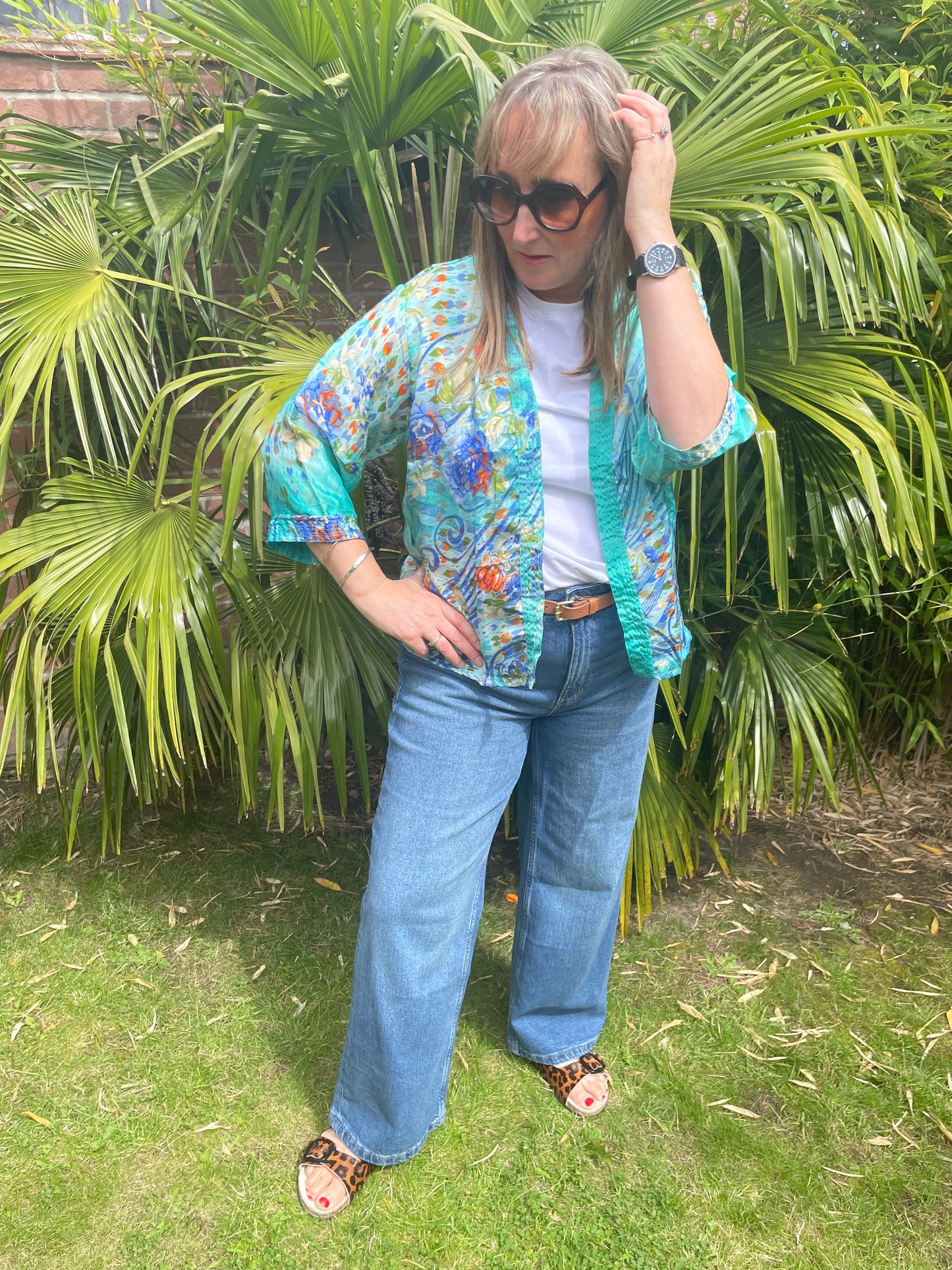 Short Kimono Recycled Silk - Watercolour Blue
