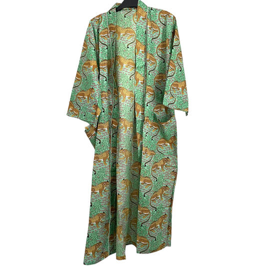 Cotton  Kimono - Green  Leopard