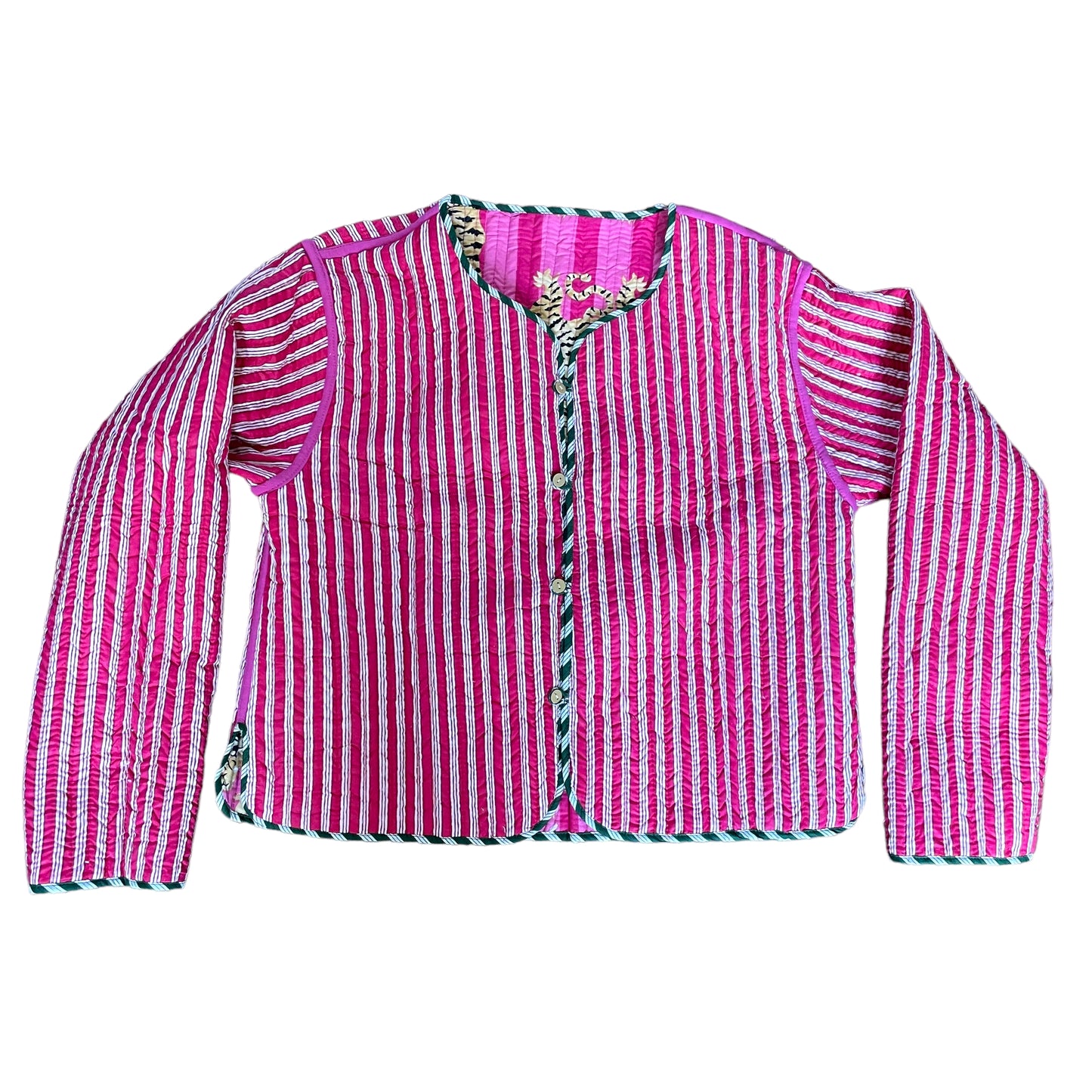 Reversible Pink Tiger  Quilted Cotton Jacket - Size 8-12