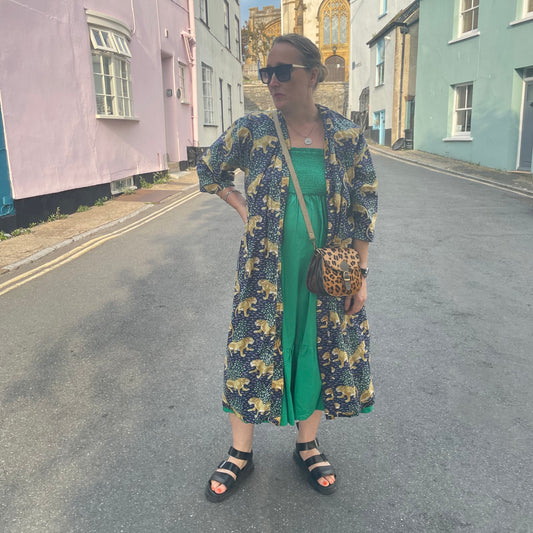 Cotton  Kimono - Blue Leopard