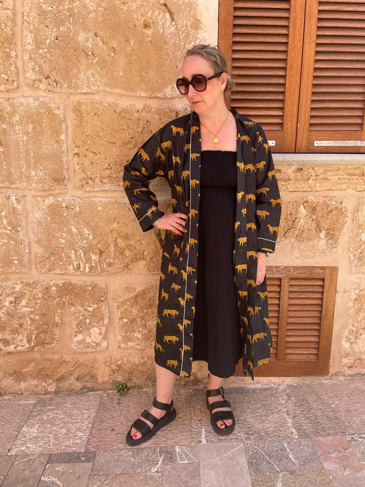 Cotton Kimono - Jungle Black Leopard