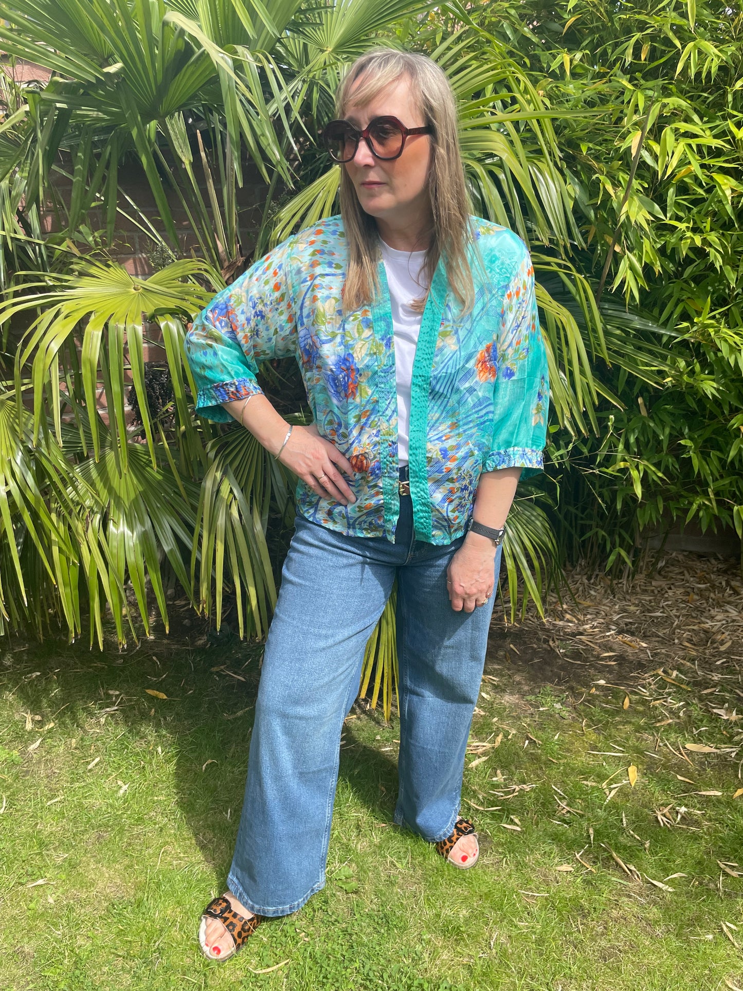 Short Kimono Recycled Silk - Watercolour Blue