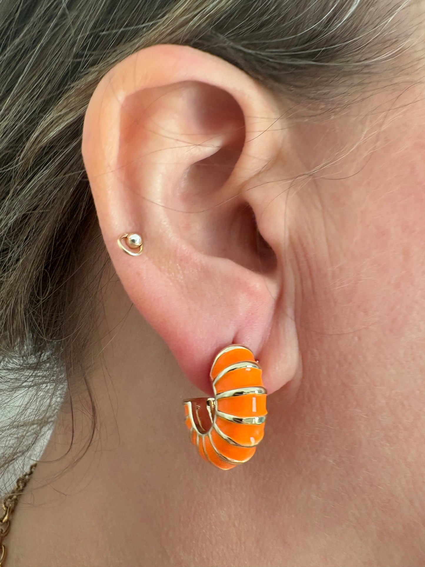Earrings  - Gold Orange Hoops