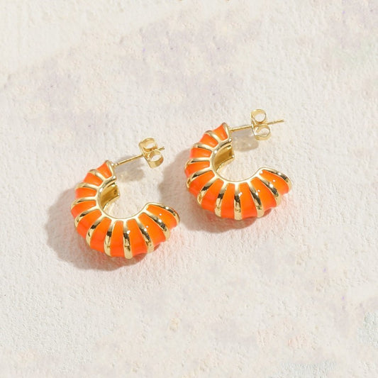 Earrings  - Gold Orange Hoops